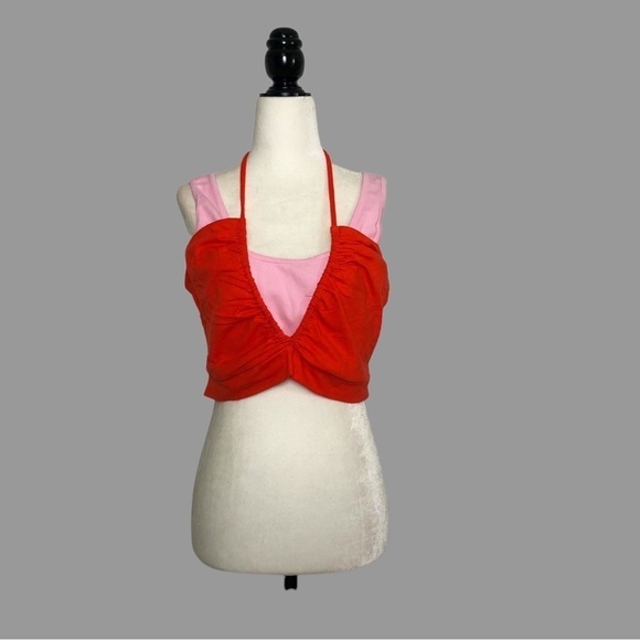 ❤️ LP ❤️ NWT Anthro Layered Tank Strappy Cropped Halter Tie Colour Block - Picture 1 of 6